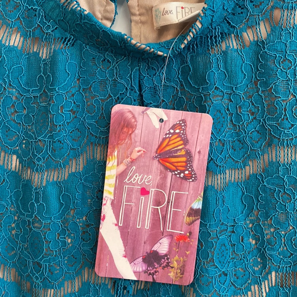 NWT LOVE FIRE Teal Lace, Lined Sleeveless Shirt Top Blouse Boho Blouse - Picture 9 of 9
